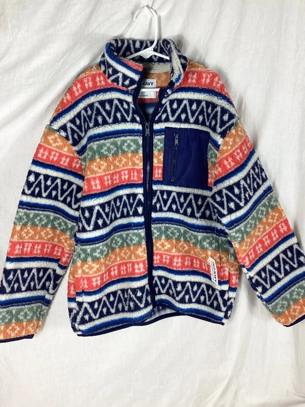 Old Navy Childrens Fleece Zip Front Jacket Size L 10-12 Multicolored Pattern